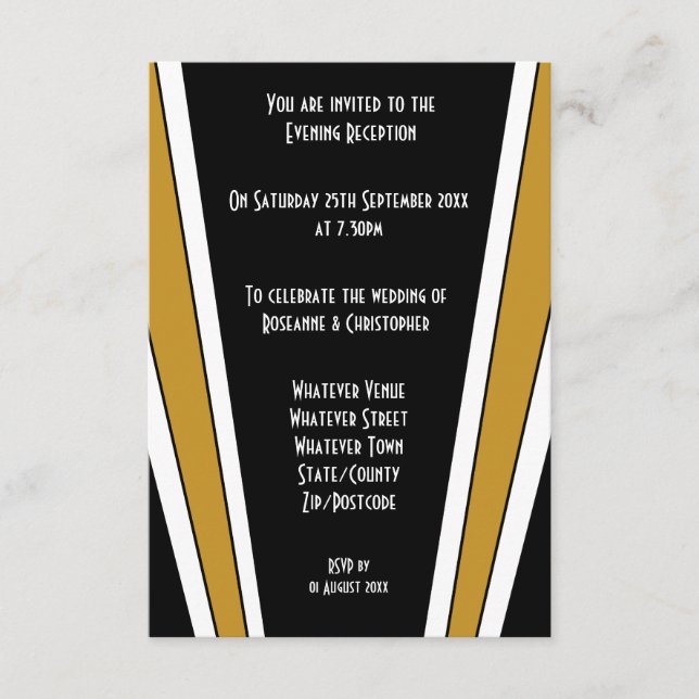 Art Deco Design Black And Gold Wedding Reception Enclosure Card (Front)