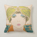 Art Deco Design Cotton Throw Pillow Flapper<br><div class="desc">Art Deco design cotton throw pillow with Flapper glamour girl. Retro style Bohemian home decor accessory. This is a great unique accessory for a colourful boho bedroom,  sitting room,  sun room,  or living room. Image is from a vintage French Fashion magazine.</div>
