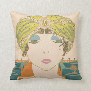 Art Deco Design Cotton Throw Pillow Flapper