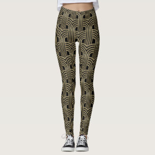 Art Deco Design Gold and Black Leggings