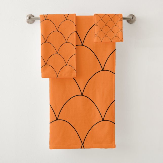Art Deco Design Orange Bath Towel Set (Insitu)