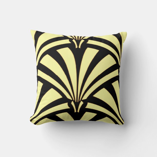 Art Déco Design Oreiller à lancer noir et jaune (Recto)