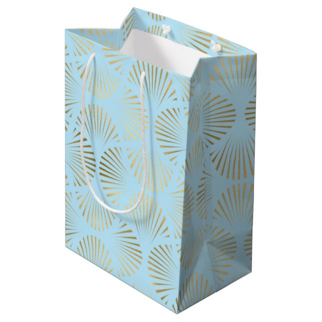 Art Deco Design, Teal & Gold Pattern Medium Gift Bag (Back Angled)