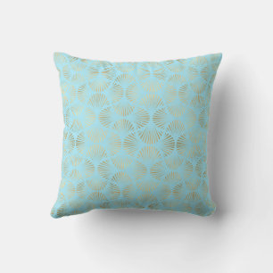 Art Deco Design, Teal & Gold Pattern Throw Pillow