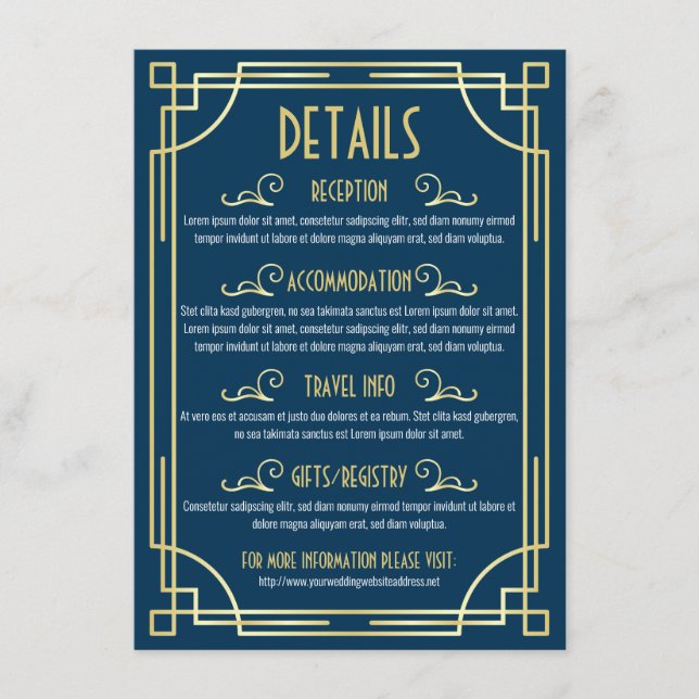 Art Déco Détails du Mariage Carte Informations sur (Devant)