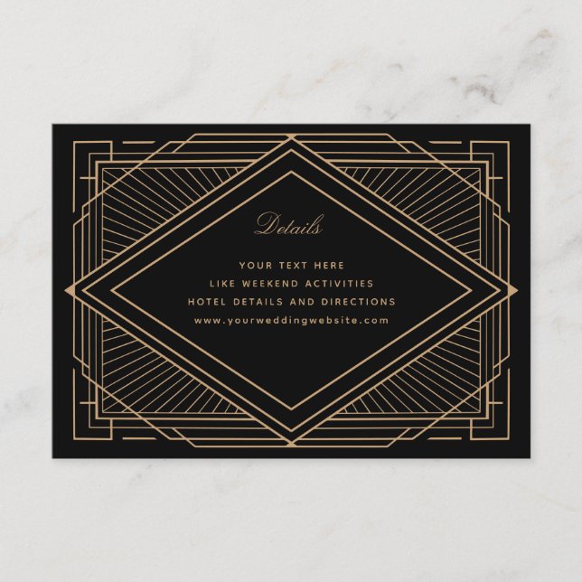 Art Deco Diamond Black and Gold Wedding Enclosure Card (Front)