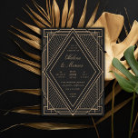 Art Deco Diamond Black and Gold Wedding Invitation<br><div class="desc">Gold and black customizable colours and fonts.</div>