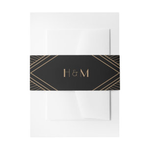 Art Deco Diamond Black Wedding Invitation Belly Band