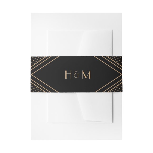 Art Deco Diamond Black Wedding Invitation Belly Band (Front Example)