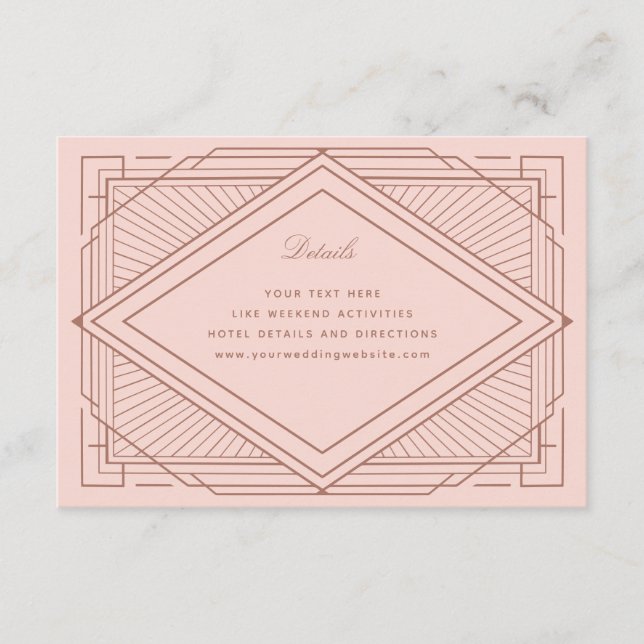 Art Deco Diamond Blush Pink Rose Gold Wedding Enclosure Card (Front)