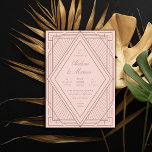 Art Deco Diamond Blush Pink Rose Gold Wedding Invitation<br><div class="desc">Rose gold and blush pink customizable colours and fonts.</div>