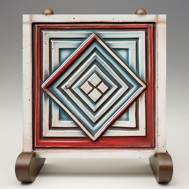 Art Deco Diamond Depth Muted Teal Rust Tile (Creator Uploaded)