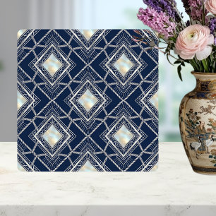 Art Deco Diamond Geometric Silver Navy Inlay Tile