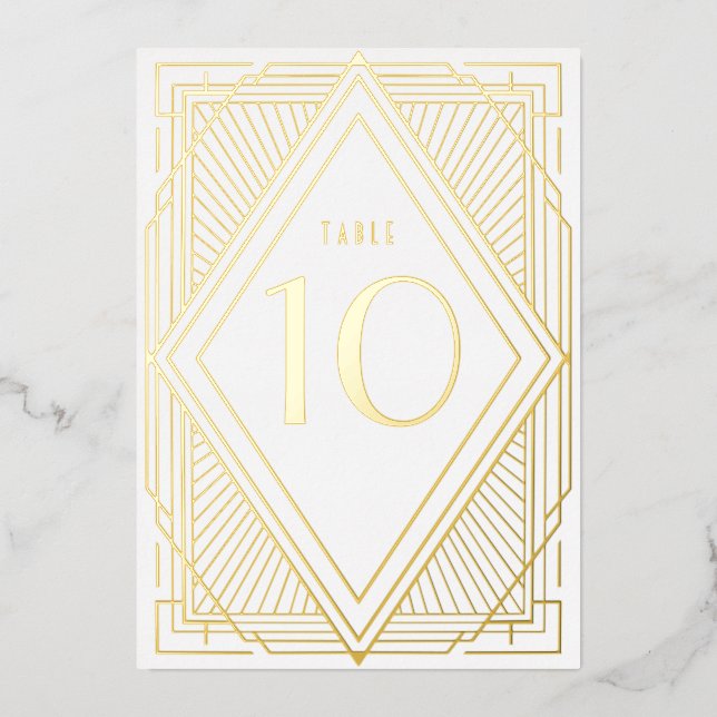Art Deco Diamond Gold Wedding Table Number (Front)