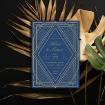 Art Deco Diamond Navy Blue and Gold Wedding Invitation<br><div class="desc">Gold and navy blue customizable colours and fonts.</div>