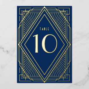 Art Deco Diamond Navy Gold Wedding Table Number