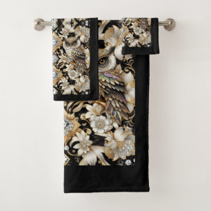 Art Deco Diamond Owl Bath Towel Set