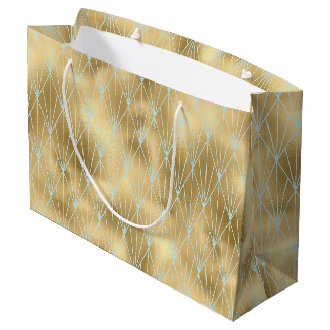 Art Deco Diamond Pattern 2, Gold & Teal Large Gift Bag (Back Angled)