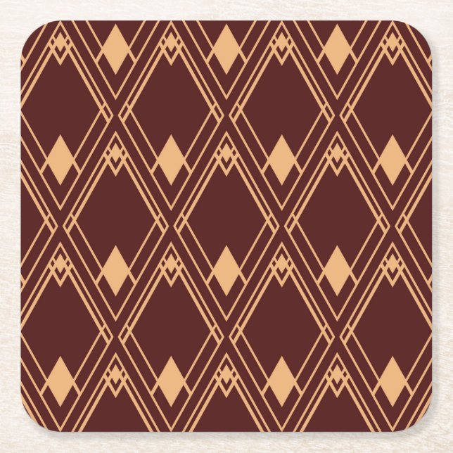 Art Deco Diamond Pattern Square Paper Coaster (Front)