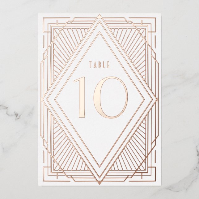 Art Deco Diamond rose gold Wedding Table Number (Front)