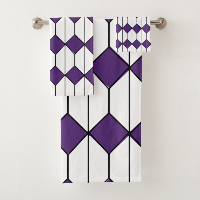 Art Deco Diamonds and Hexagons  Bath Towel Set (Insitu)