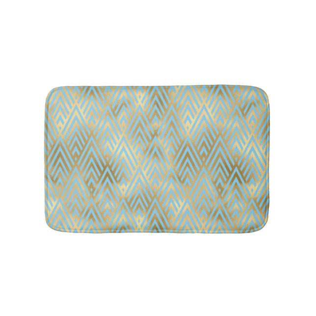 Art Deco Diamonds Pattern, Teal & Gold Bath Mat (Front)