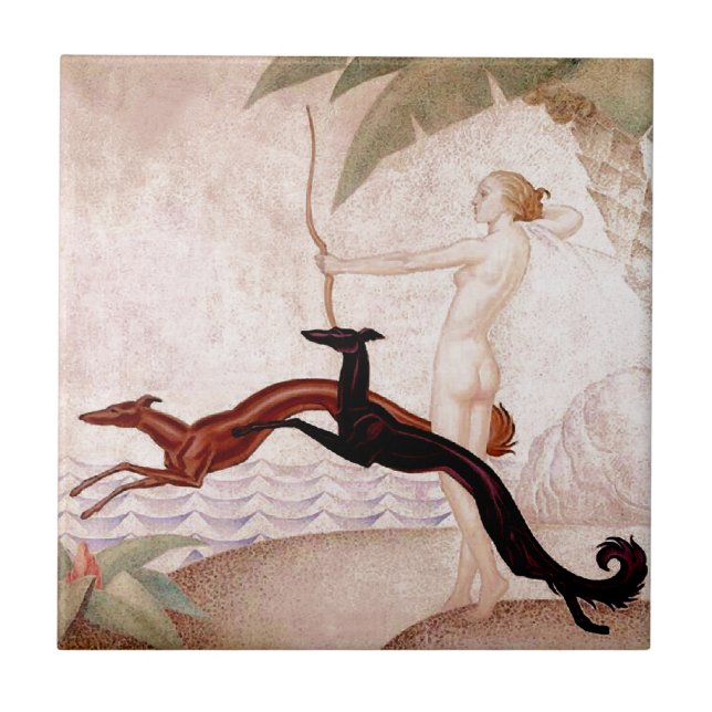 Art Deco Diana And Borzoi Tile (Front)