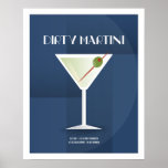 Art Deco Dirty Martini Poster<br><div class="desc">This Dirty Martini illustration is part of the Classic Cocktail Collection. Drawn in an art deco style with the basic recipe ingredients for creating the cocktail.</div>