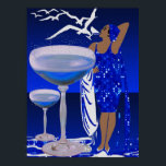 ART DECO Diva LADY Blue Champagne Poster<br><div class="desc">Champagne LARGE Poster ART DECO Poster Diva Fabulous Diva LADY Blue Champagne</div>