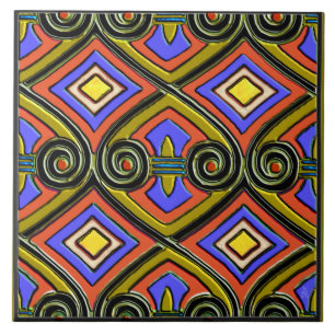 Art Deco Does Persia (Bright Multi-Colour) Tile