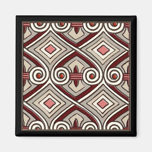 Art Deco Does Persia (Tan,Coral,Grey and Maroon) Magnet (Front)
