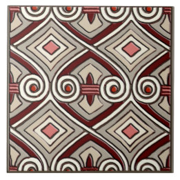 Art Deco Does Persia (Tan,Coral,Grey and Maroon) Tile