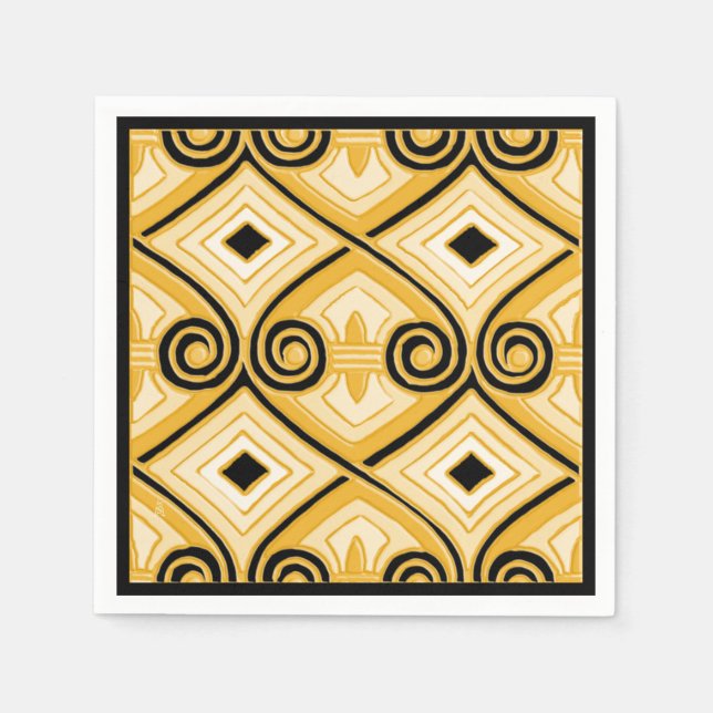 Art Deco Does Persia (Yellow and Black) Napkin (Front)
