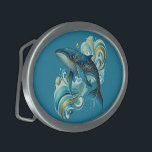 Art Deco dolphin illustration on deep-blue  Belt Buckle<br><div class="desc">Beautiful Art Deco dolphin illustration with a deep-blue customizable background.</div>