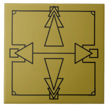 Art Deco Double Arrow on Black and Gold Tile