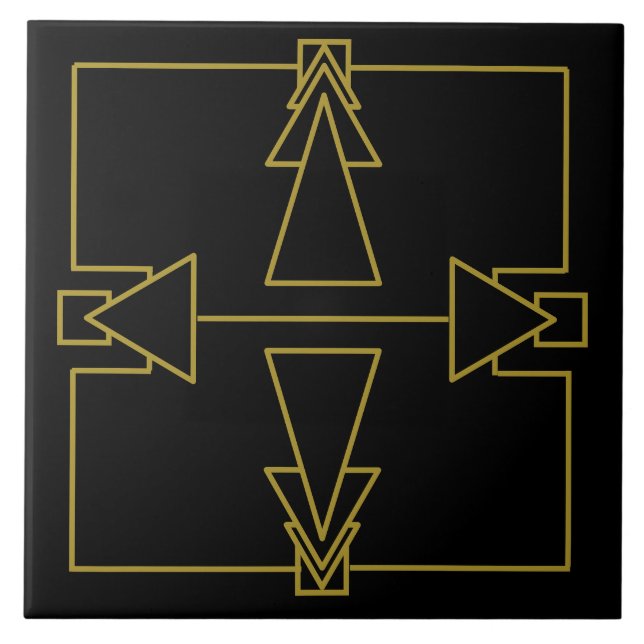 Art Deco Double Arrow Tile Gold and Black (Front)