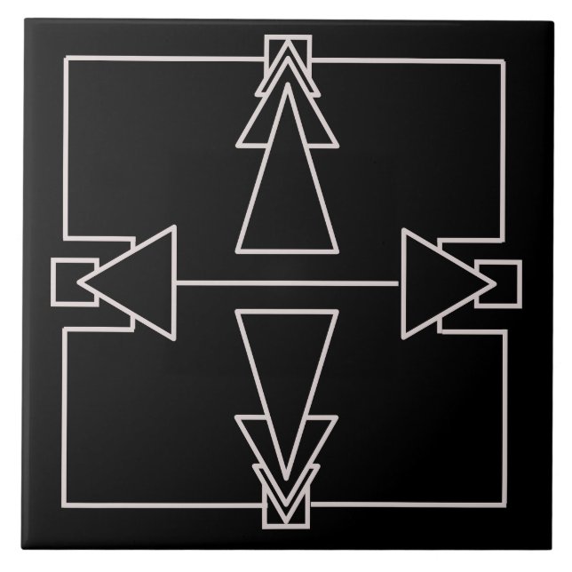 Art Deco Double Arrow Tile Silver and Black (Front)