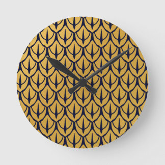 Art Deco Dragon Scales - Blue and Gold Scales Round Clock