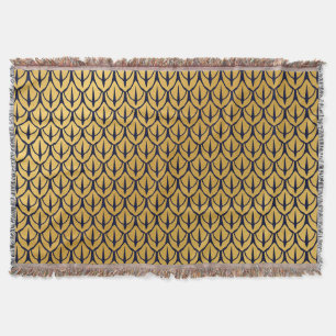 Art Deco Dragon Scales - Blue and Gold Scales Throw Blanket