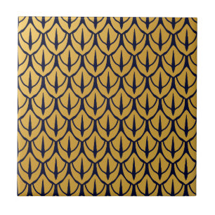 Art Deco Dragon Scales - Blue and Gold Scales Tile