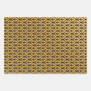 Art Deco Dragon Scales - Blue and Gold Scales Wrapping Paper Sheet