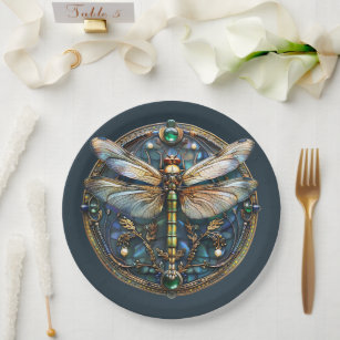  Art Deco Dragonfly Pearls Emeralds Gold  Paper Plate