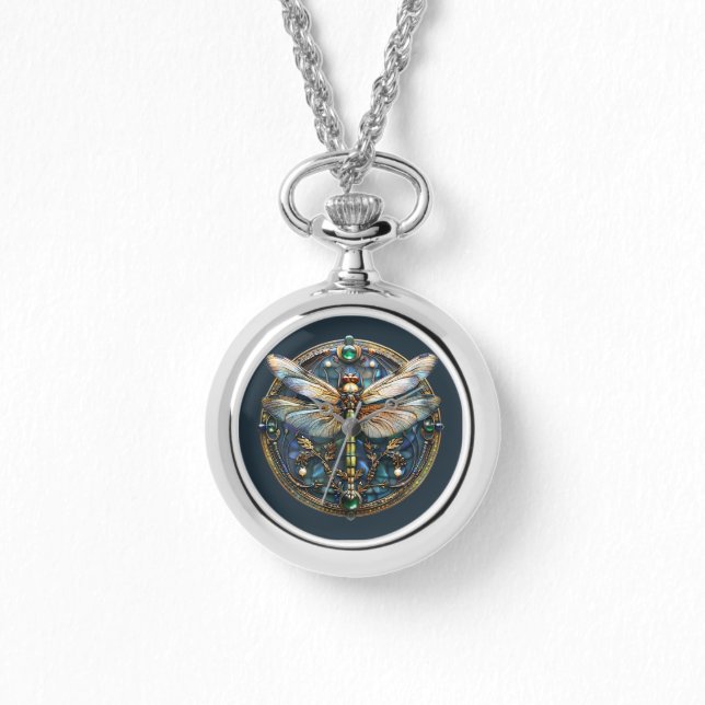  Art Deco Dragonfly Pearls Emeralds Gold   Watch (Front)