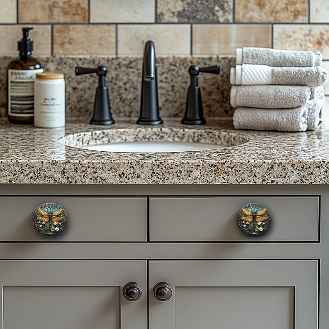 Art Deco Dragonfly Pearls Gems Stained Glass Ceramic Knob (Creator Uploaded)