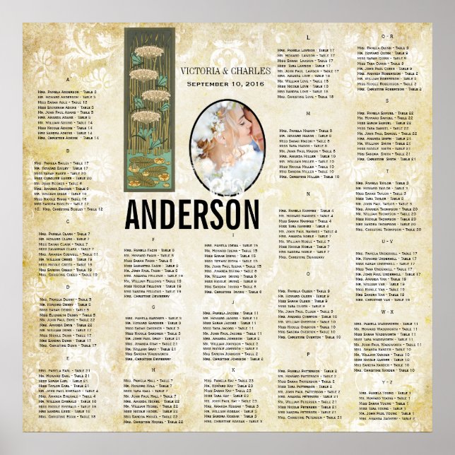 ART DECO Dragonfly Photo Wedding Seating Chart (Front)