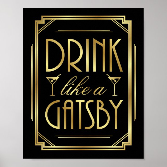 Art Deco DRINK LIKE A GATSBY Sign Print (Front)