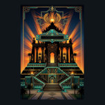 Art Deco Egyptian Revival Temple Gold & Teal Poster<br><div class="desc">A breathtaking fusion of Art Deco and Ancient Egyptian styles. Featuring a grand pyramid temple,  palm trees,  and Egyptian motifs under a winged sun disc,  all in a luxurious gold and teal palette.</div>