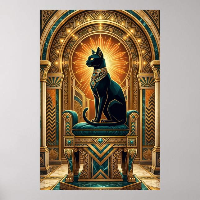 Art Deco Egyptian Throne Cat Wall Art (Front)