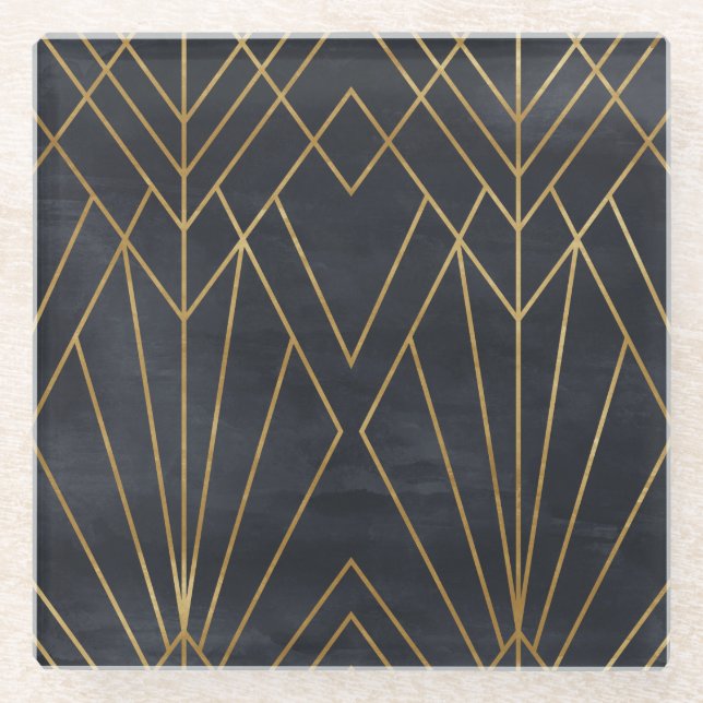 Art Deco Elegance: Geometric Glamour Glass Coaster (Front)