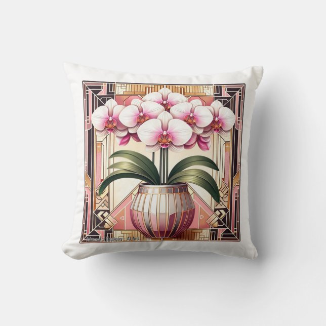 Art Deco Elegance Orchid Throw Pillow (Front)